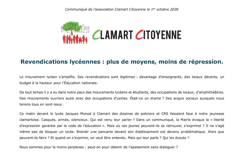 Revendications lycéennes : plus de moyens, moins de répression.